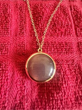 Gold-Tone Round Locket Necklace with light purple Center cats eye